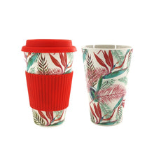 Load image into Gallery viewer, Reusable Bamboo Fiber Travel Coffee Mug With Lid and Silicone Rubber Sleeve Dishwasher Safe Portable Coffee Cups Organic