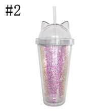 Load image into Gallery viewer, Plastic Cup with Straw Sequin Double Layer Water Bottle Cat Ear Cute Tumbler For Birthday Gift Summer Drinkware Dropshipping
