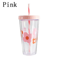 Load image into Gallery viewer, Plastic Cup with Straw Sequin Double Layer Water Bottle Cat Ear Cute Tumbler For Birthday Gift Summer Drinkware Dropshipping
