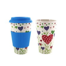 Load image into Gallery viewer, Reusable Bamboo Fiber Travel Coffee Mug With Lid and Silicone Rubber Sleeve Dishwasher Safe Portable Coffee Cups Organic
