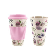 Load image into Gallery viewer, Reusable Bamboo Fiber Travel Coffee Mug With Lid and Silicone Rubber Sleeve Dishwasher Safe Portable Coffee Cups Organic
