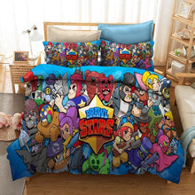 Load image into Gallery viewer, Bedding Set Brawls Cartoon Stars Anime Figure Quilt Cover Pillowcase Kid Child Room Bedclothes Bed Spead Duvet Cover 2/3Pcs Suit
