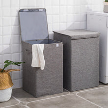 Load image into Gallery viewer, Cotton Laundry Basket with Cover Bathroom Laundry Basket Large Kitchen Storage Basket Home Collapsible Waterproof Laundry Hamper

